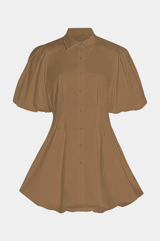 Pleated Puff Sleeve Button Short Sleeve Mini Dress sold by Micas