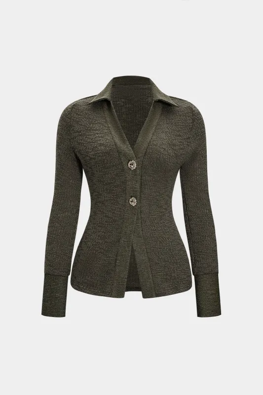 Denim Patchwork Button Long-Sleeve Top sold by Micas