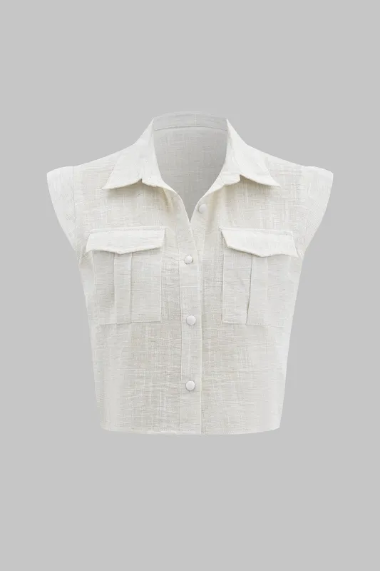 Linen Button Pocket Sleeveless T-Shirt sold by Micas