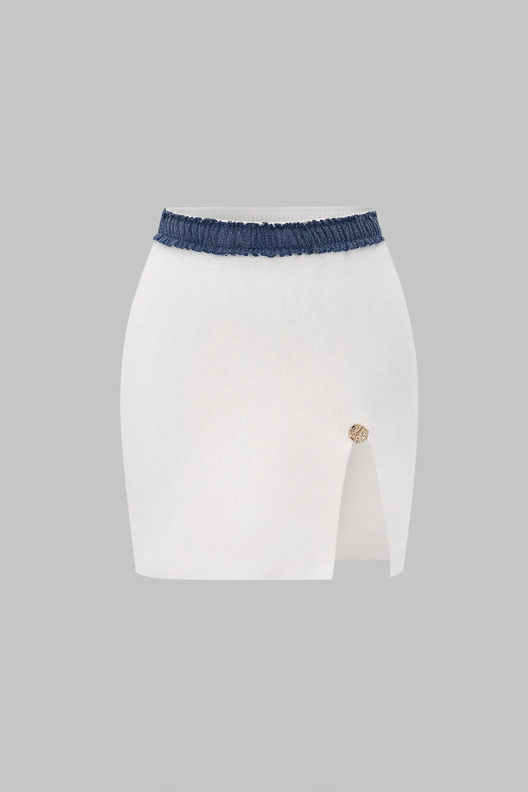 Knit Patchwork Split Mini Skirt sold by Micas