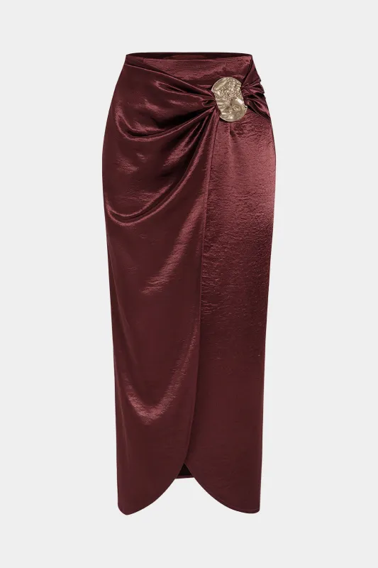 Satin Asymmetrical Ruched Skirt sold by Micas