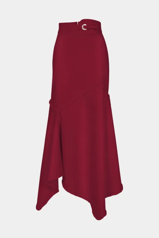 Satin Asymmetrical Ruffle Hem Zipper Skirt sold by Micas