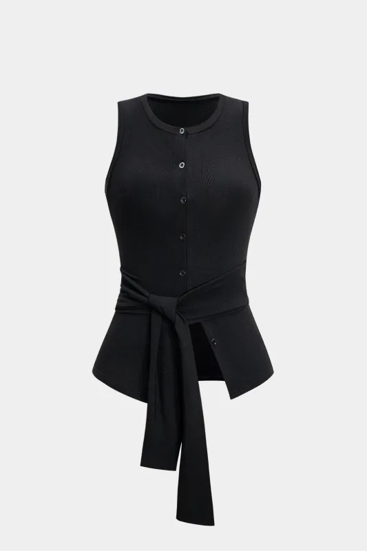 Button Tie-Front Tank Top sold by Micas