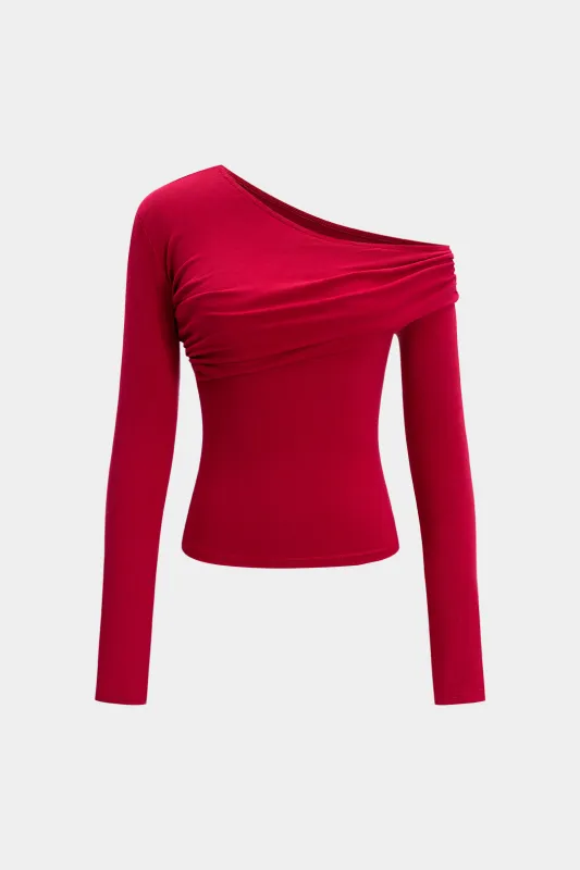 Asymmetrical Neck Long-Sleeve Top sold by Micas