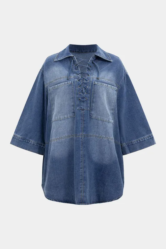 Denim Tie-Up Long Sleeve Shirt sold by Micas