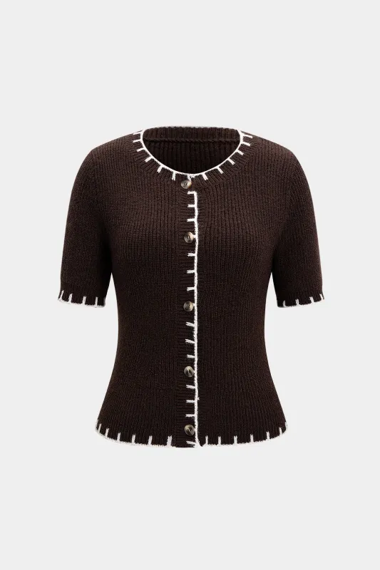 Knit Contrast Short-Sleeve Top sold by Micas