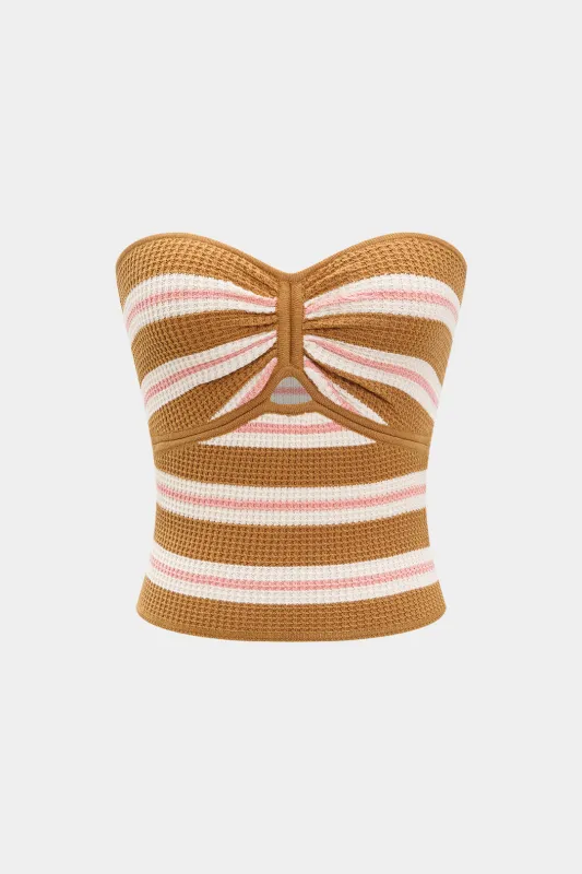 Knit Contrast Stripes Print Hollow Out  Tube Top sold by Micas