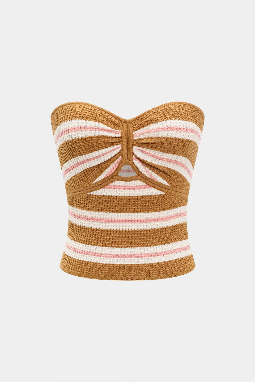 Knit Contrast Stripes Print Hollow Out Tube Top sold by Micas