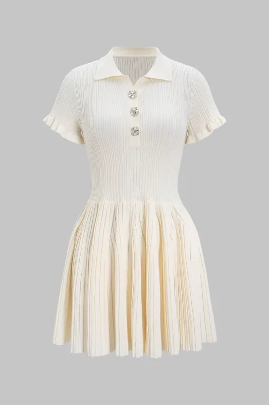 Knit Rhinestone Button Pleated Short Sleeve Dress sold by Micas