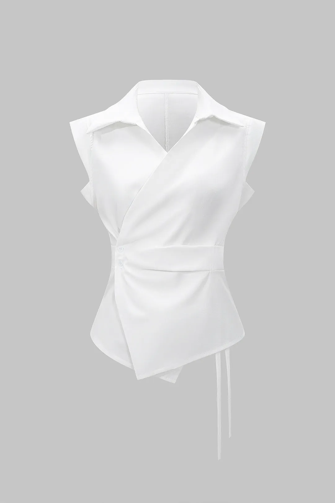 Asymmetrical Button Tie Front Short-Sleeve Shirt sold by Micas