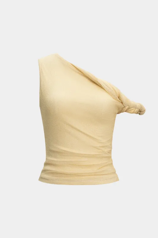 One Shoulder Twist Knot Ruched Tank Top sold by Micas