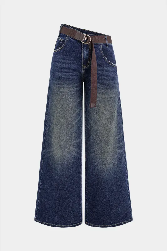 Denim Asymmetrical Belted Jeans sold by Micas