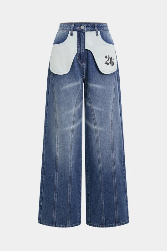 Denim Patchwork High Waist Jeans sold by Micas