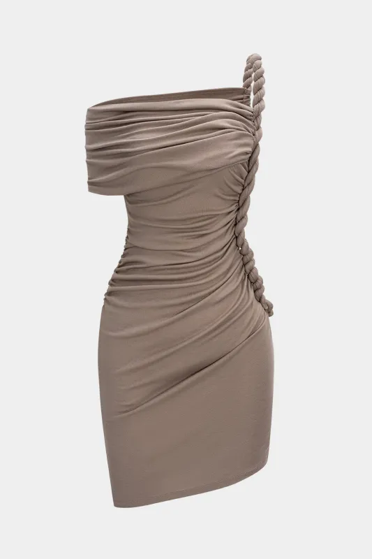 Ruched Twist Knot One Shoulder Short Sleeve Mini Dress sold by Micas