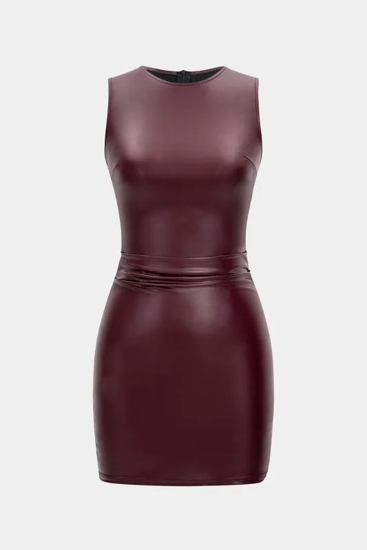 Faux Leather Ruched Sleeveless Mini Dress sold by Micas