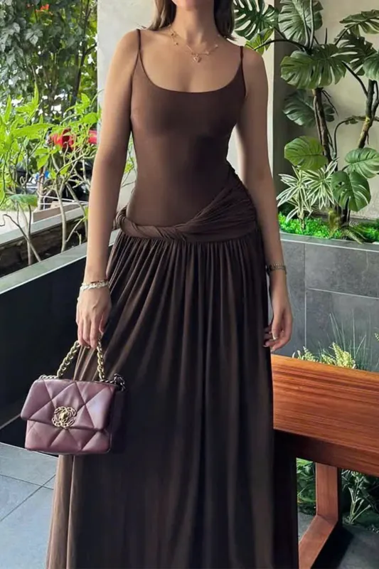 Twist Knot  Asymmetrical Slip Sleeveless Maxi Dress sold by Micas