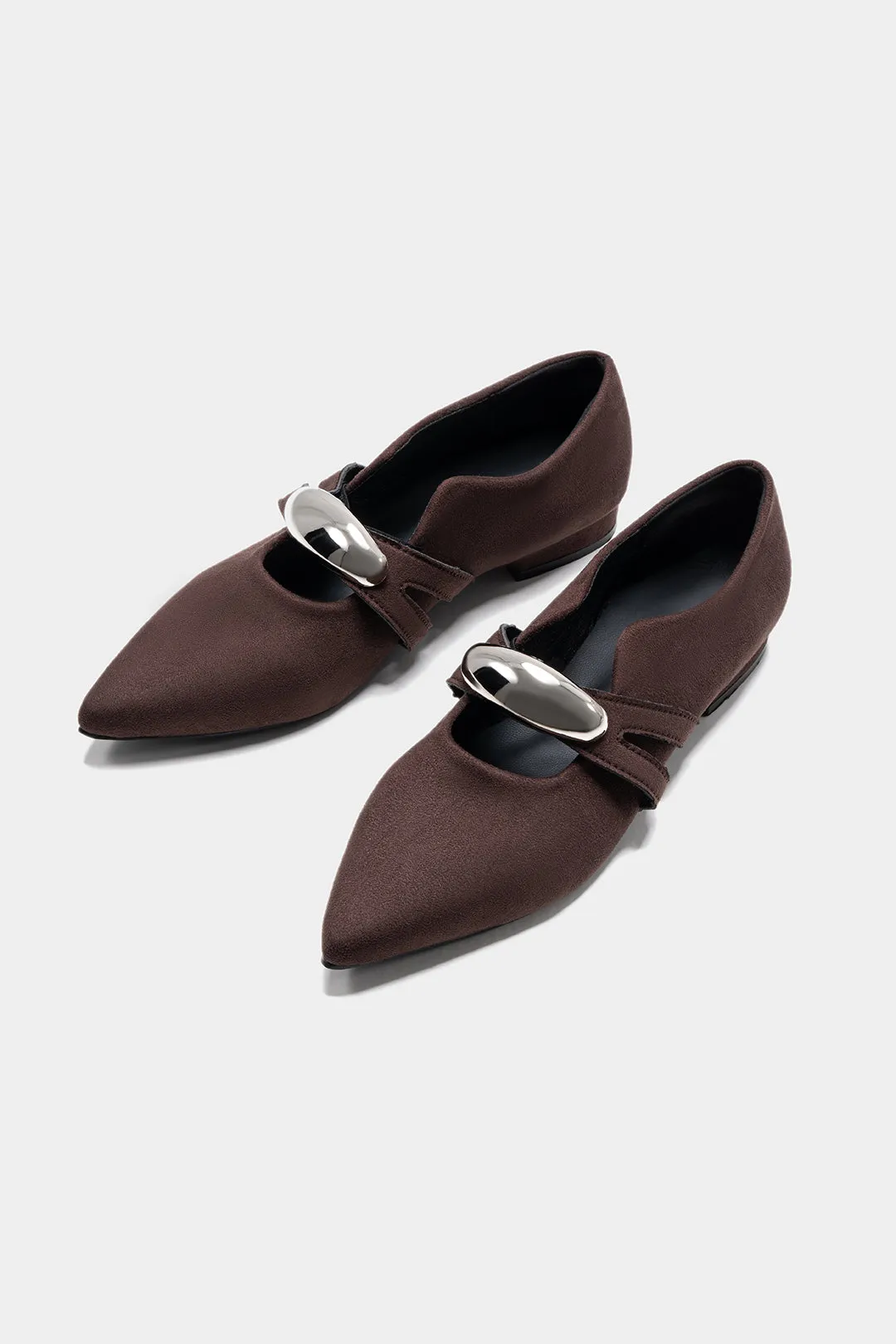 Metallic Buckle Pointed Flats sold by Micas
