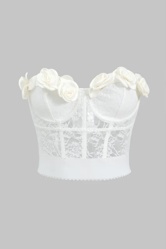 3D Floral Decor Lace Patchwork Strapless Tube Top sold by Micas