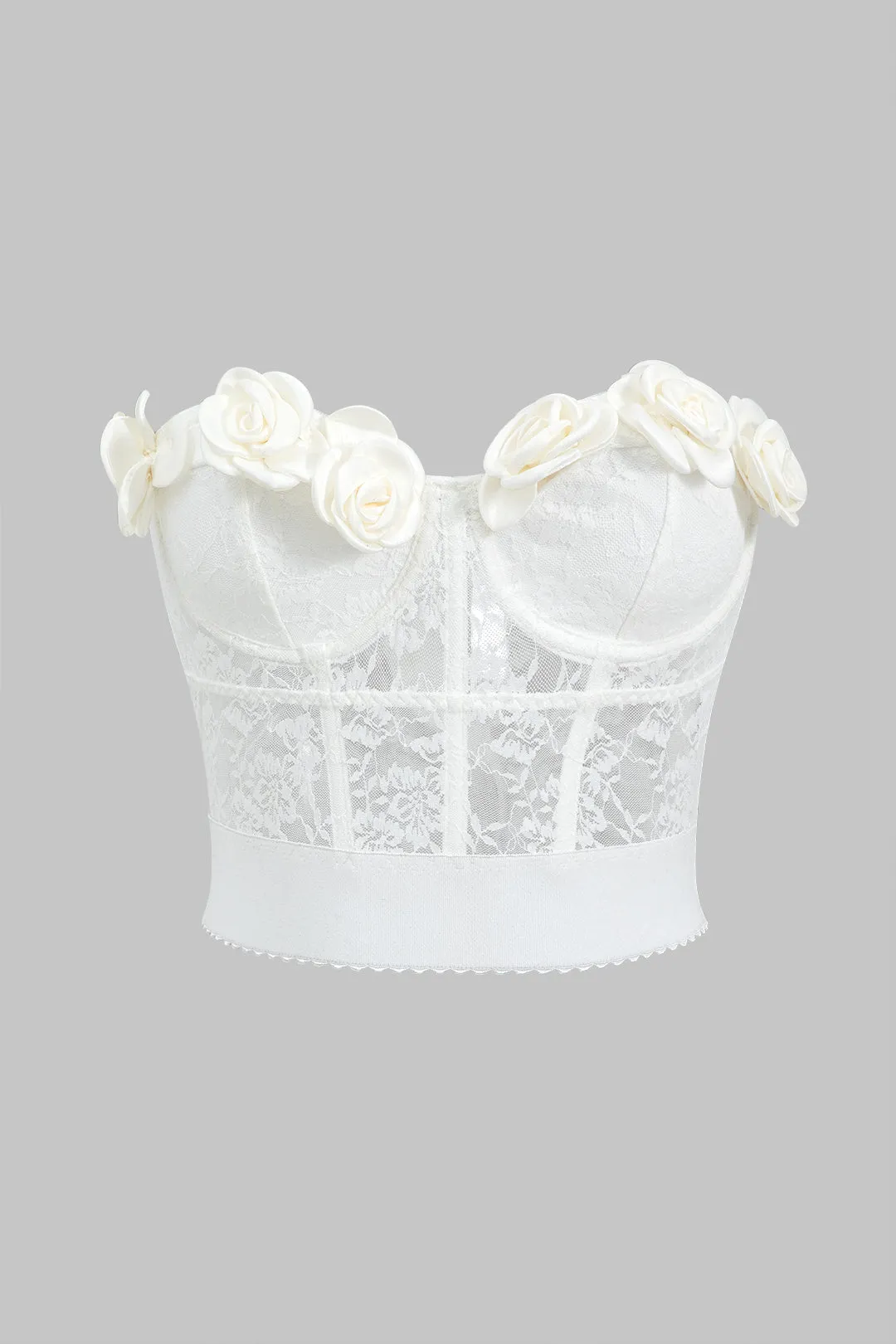 3D Floral Decor Lace Patchwork Strapless Tube Top sold by Micas