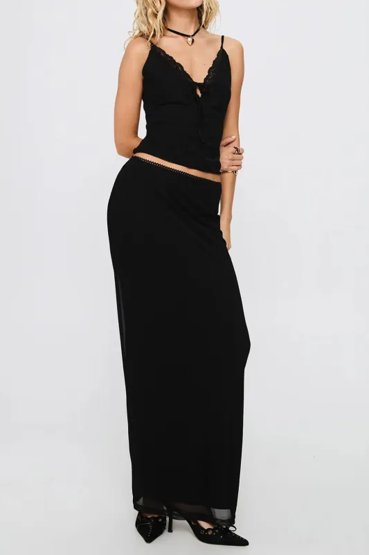Lace Trim V-Neck Hollow Out Tie-Up Cami Top And Skirt Set sold by Micas