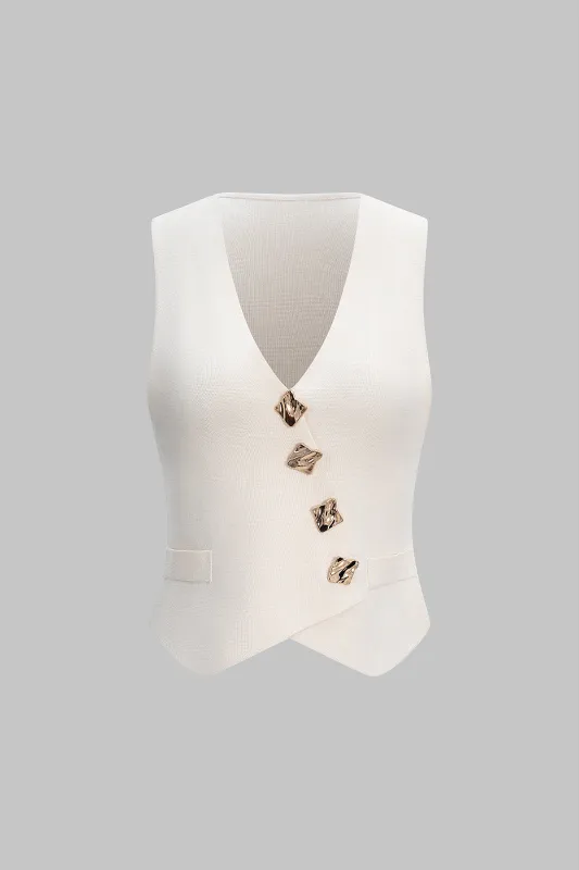 Knit Asymmetrical Button Tank Top sold by Micas