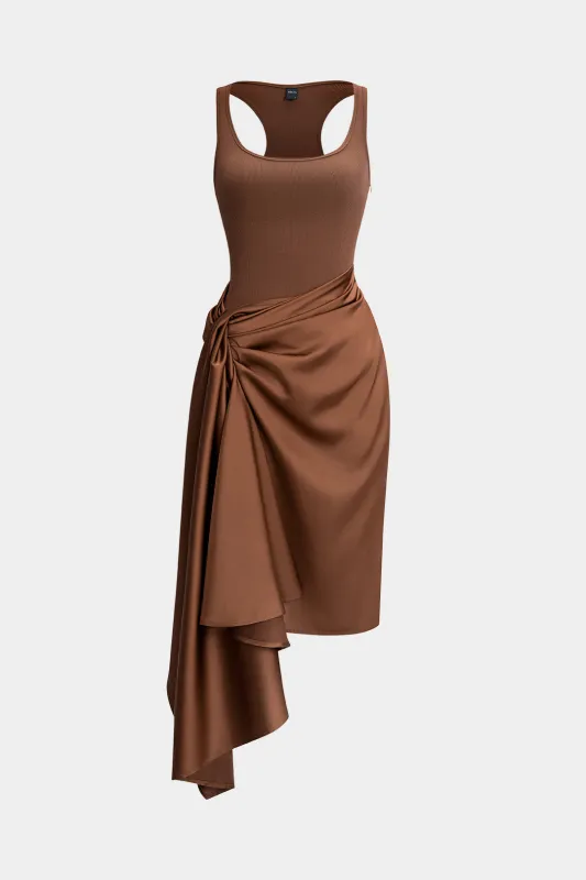 Satin Patchwork Twist Knot Asymmetrical Hem Sleeveless Mini Dress sold by Micas