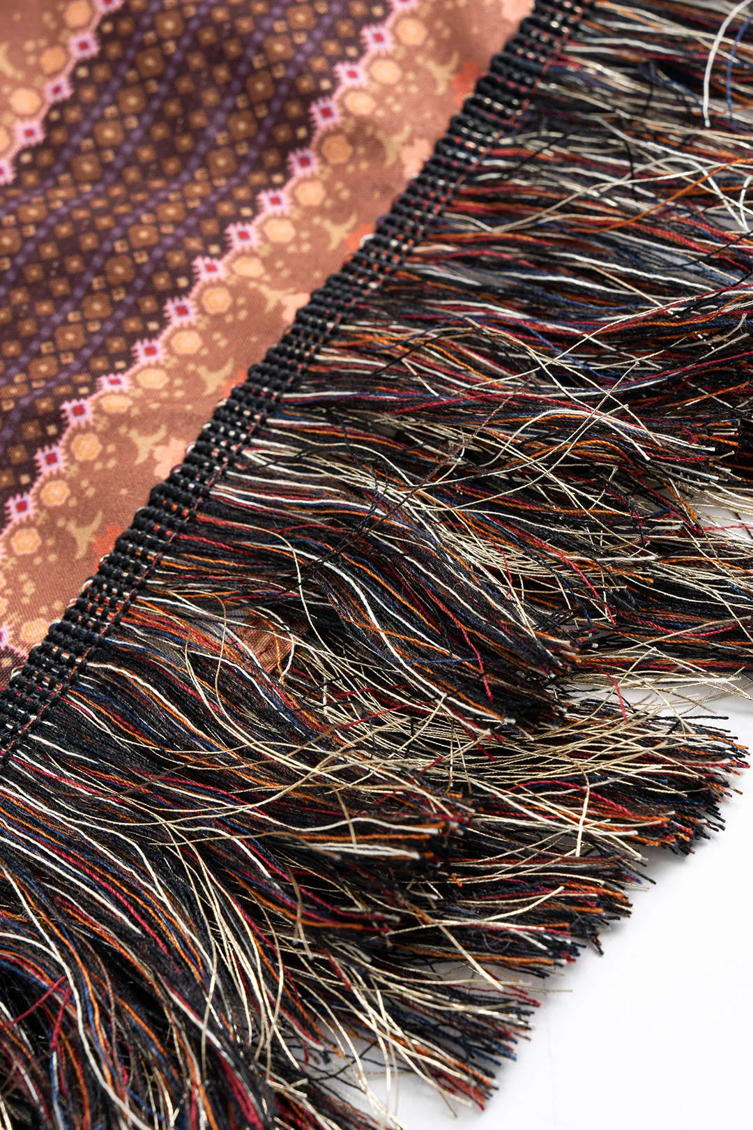 Bohemian Print Satin Fringe Trim Strapless Sleeveless Midi Dress sold by Micas product image thumbnail 4