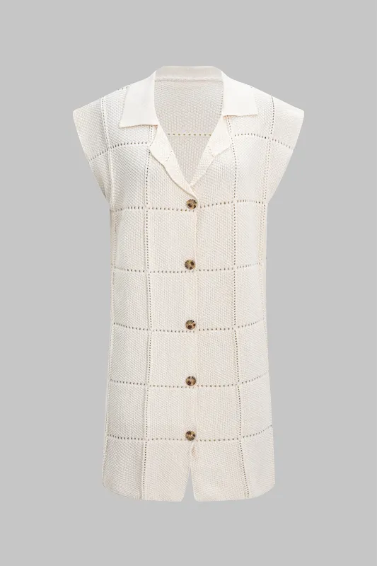 Button Lapel Short-Sleeve Midi Dress sold by Micas