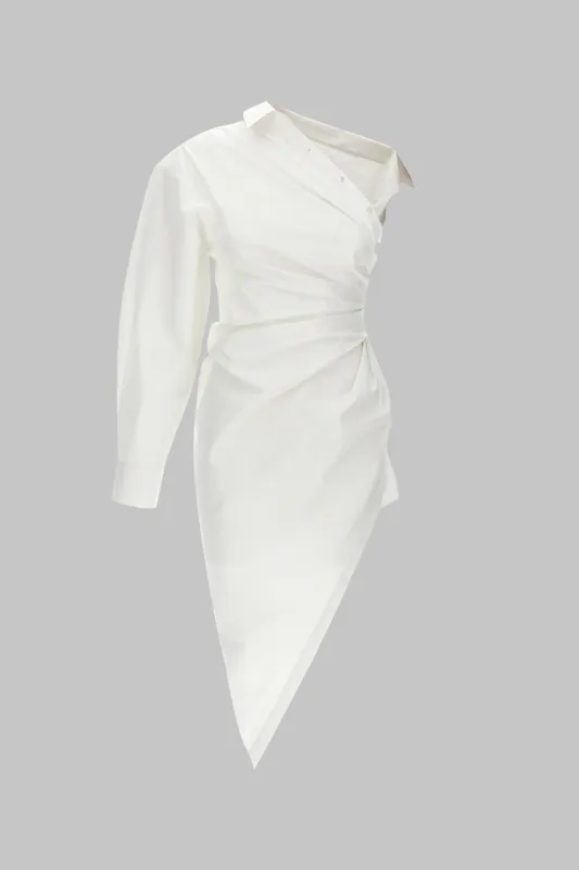 Asymmetrical Ruched One Shoulder  Long Sleeve Midi Dress sold by Micas