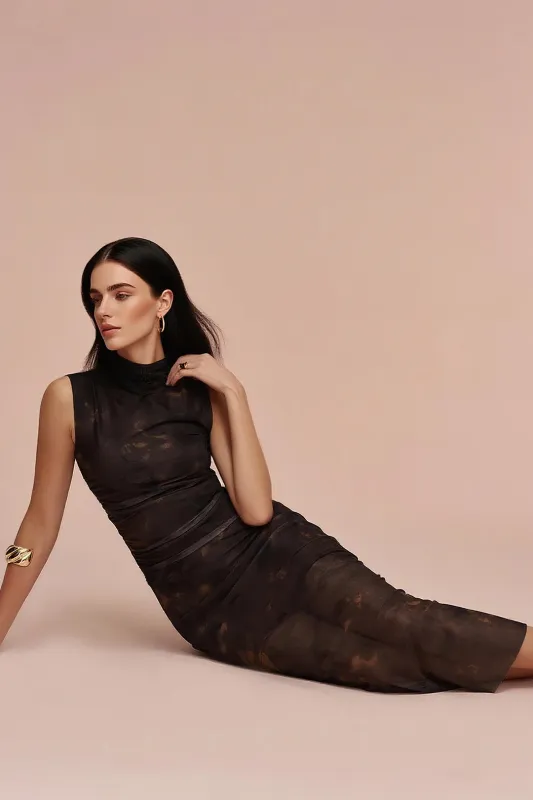 Tie Dye Print Mesh Ruched Sleeveless Maxi Dress sold by Micas