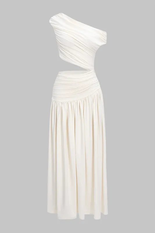 Asymmetrical Ruched Hollow Out Sleeveless Maxi Dress sold by Micas
