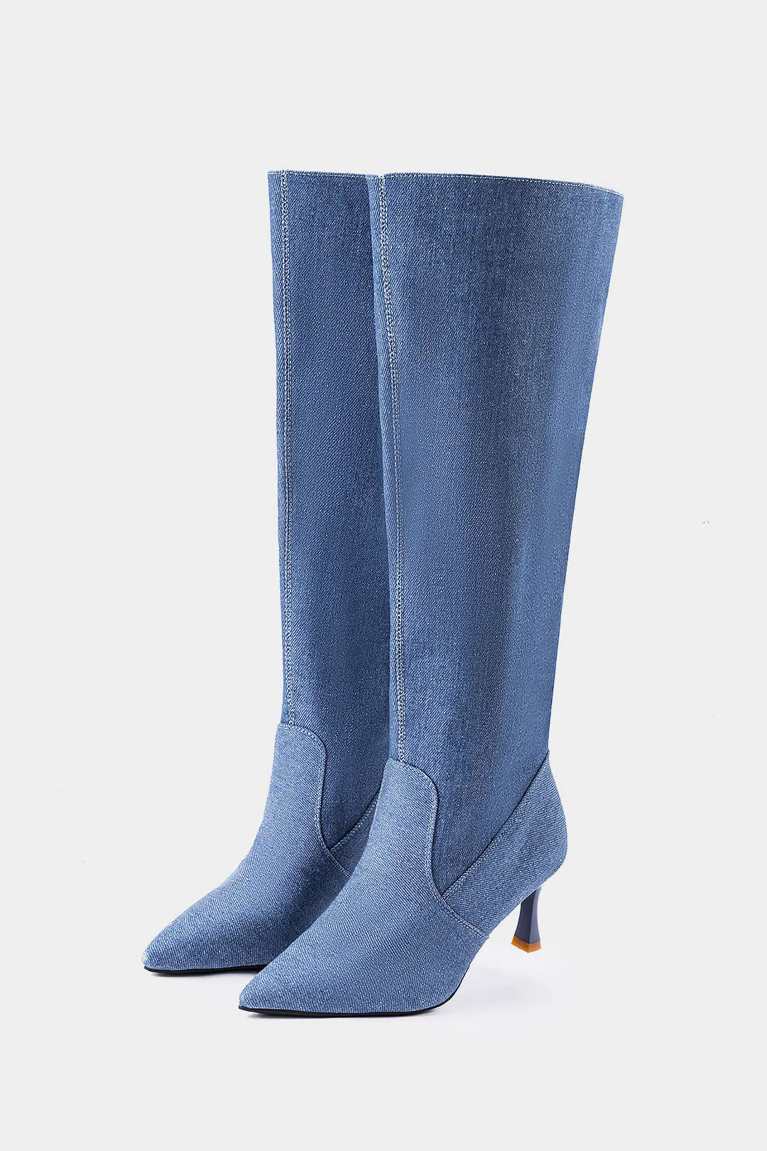 Denim Zipper Pointed Mid Calf Boots sold by Micas
