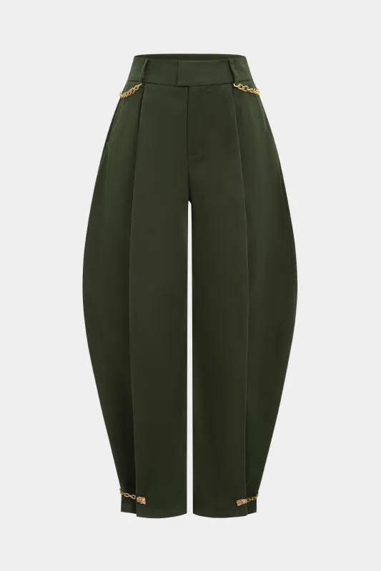 Ruched Metallic Chain Barrel Trousers sold by Micas