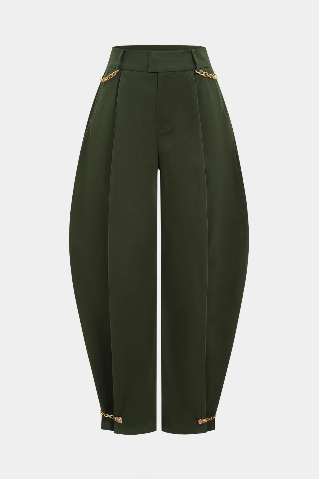 Ruched Metallic Chain Barrel Trousers sold by Micas
