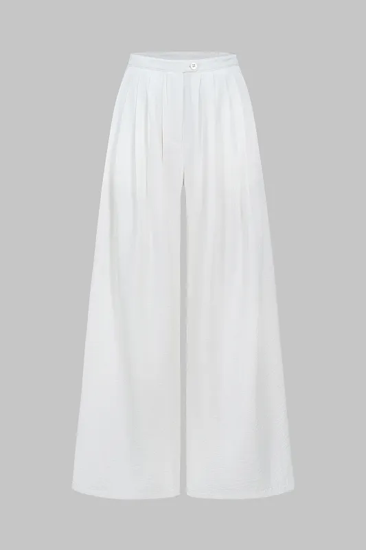 Solid Ruched Wide Leg Zipper Trousers sold by Micas