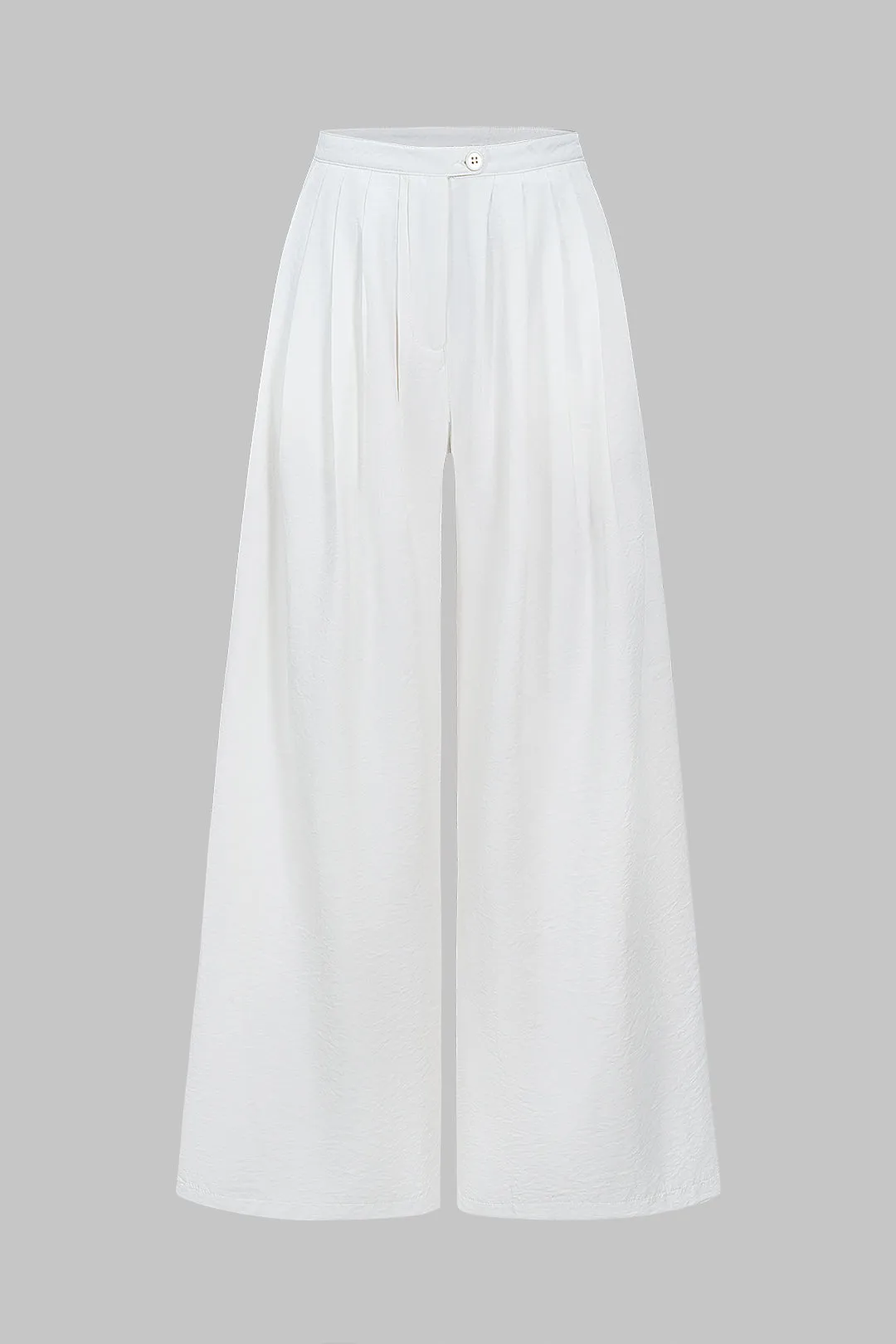 Solid Ruched Wide Leg Zipper Trousers sold by Micas