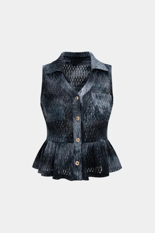 Texture Ruffle Hem Button Tank Top sold by Micas