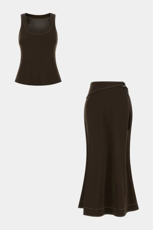 Stitching Contrast Whipstitch Tank Top And Ruffle Skirt Set sold by Micas