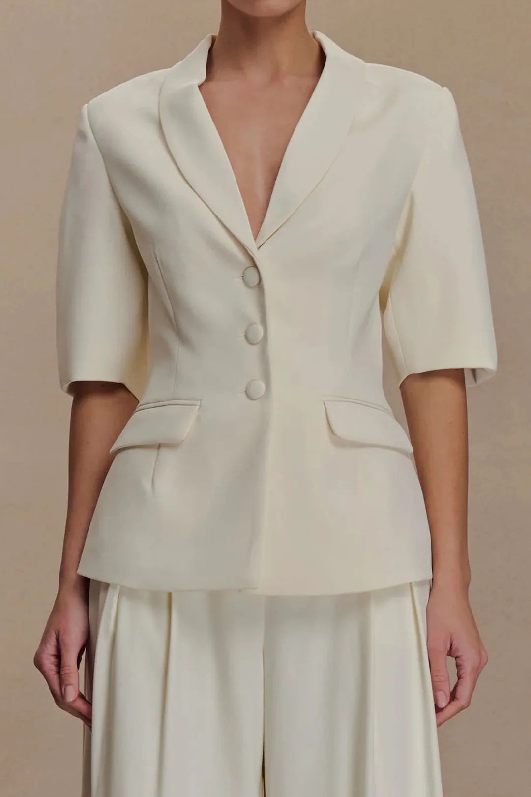 Button V-Neck Pocket Blazer sold by Micas