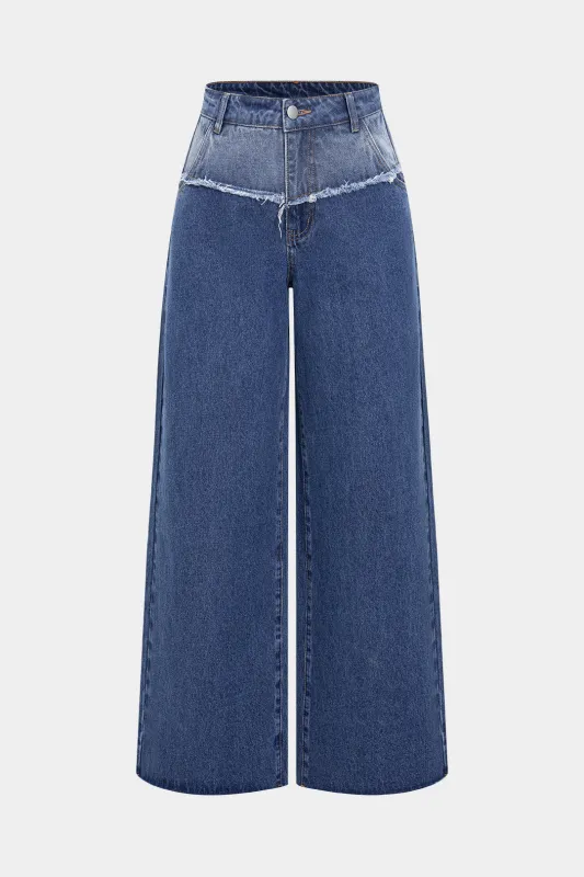 Denim Patchwork Straight Leg Jeans sold by Micas