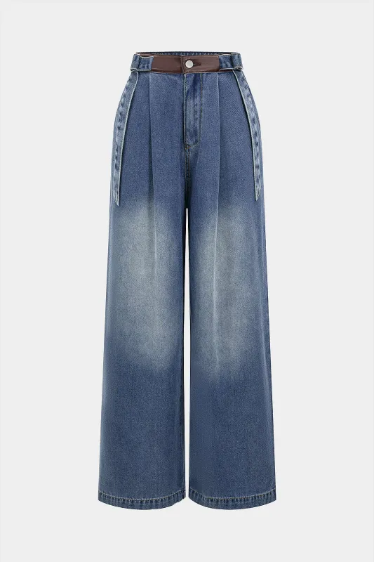 Denim Faux Leather Patchwork Jeans sold by Micas