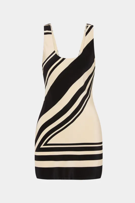 Geometric Stripes Contrast Print Backless Sleeveless Mini Dress sold by Micas