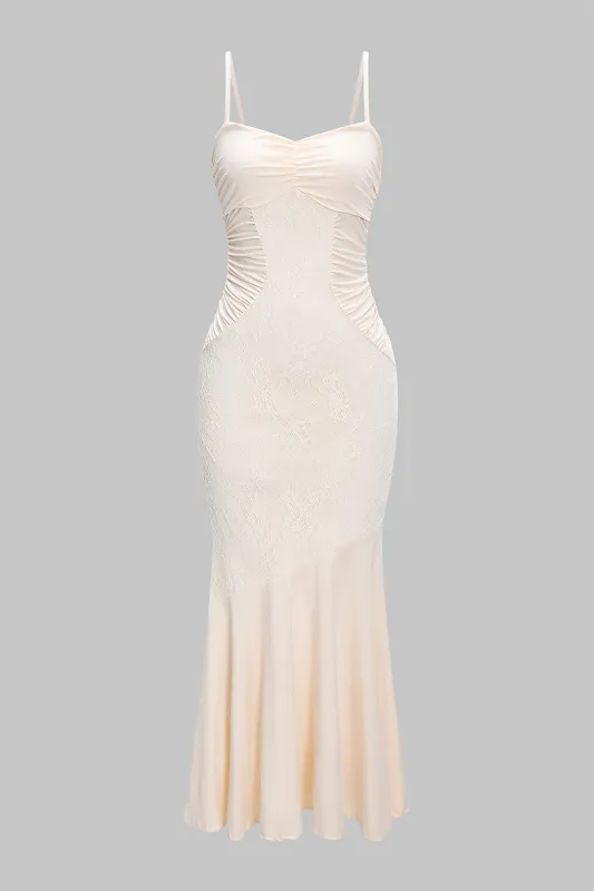 Patchwork Ruched Asymmetrical Slip Maxi Dress sold by Micas