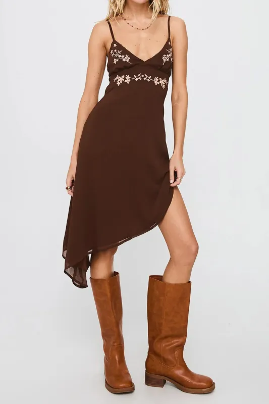 Floral Print Backless Tie-Up Slip Asymmetrical Midi Dress sold by Micas