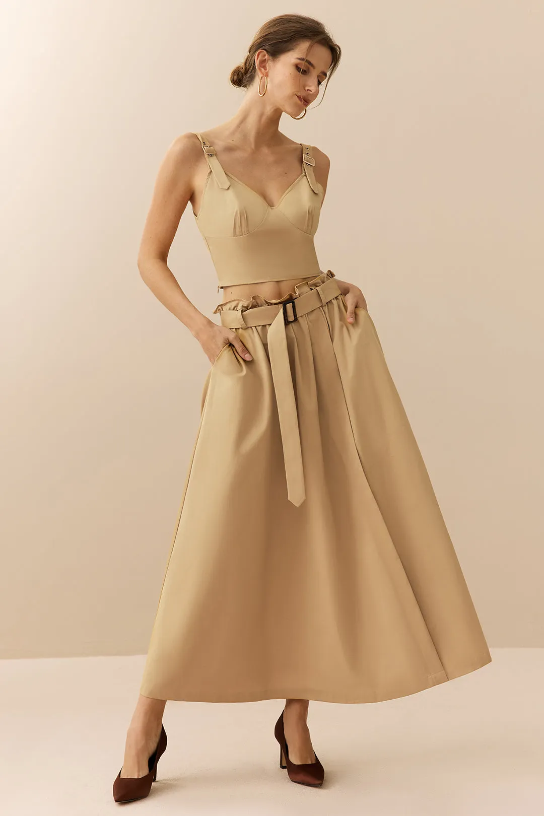 Ruched Cami Top And Belted Pleated Skirt Set sold by Micas product image thumbnail 3