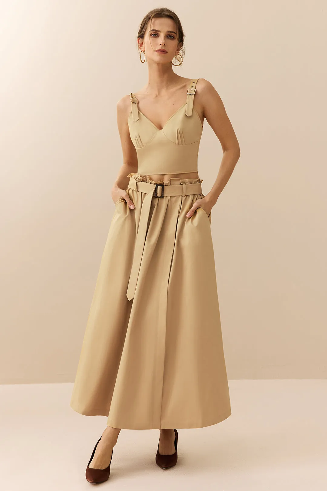 Ruched Cami Top And Belted Pleated Skirt Set sold by Micas