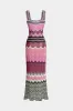 Knit Stripes Contrast Print Square Neck Sleeveless Dress sold by Micas