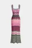Knit Stripes Contrast Print Square Neck Sleeveless Dress sold by Micas