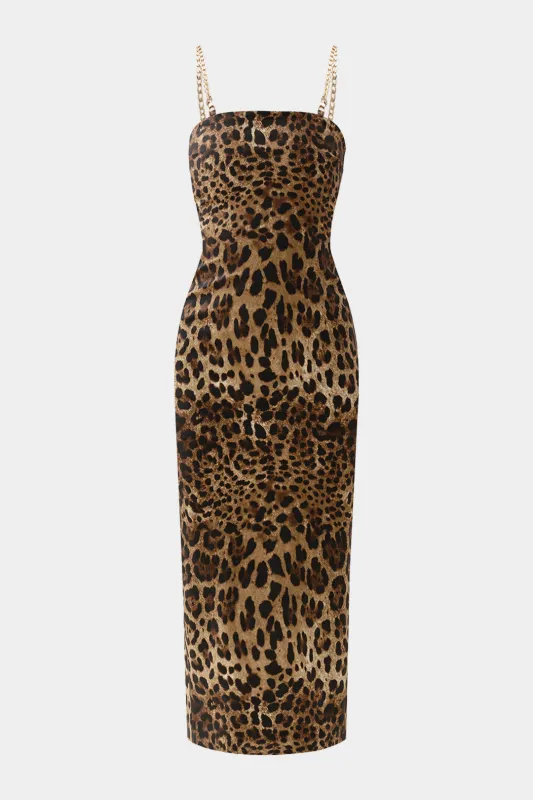 Leopard Print Metallic Chain Slip Sleeveless Midi Dress sold by Micas