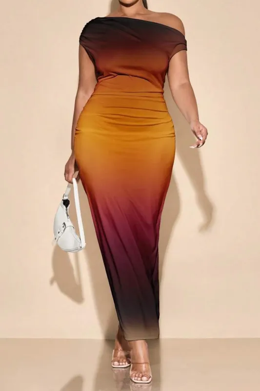 Plus Size Ombre Print Mesh Asymmetrical Sleeveless Maxi Dress sold by Micas